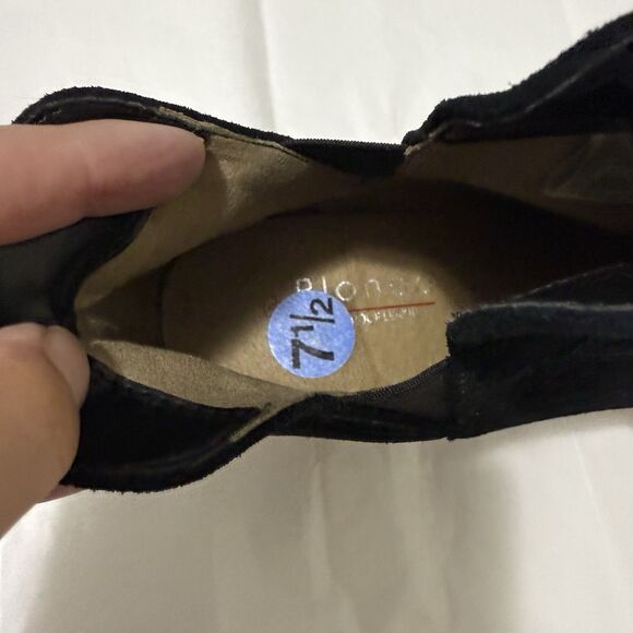 Blondo Waterproof Black Suede Leather Wedge Booties Ankle Boots 7.5 Boho Office - Picture 10 of 11